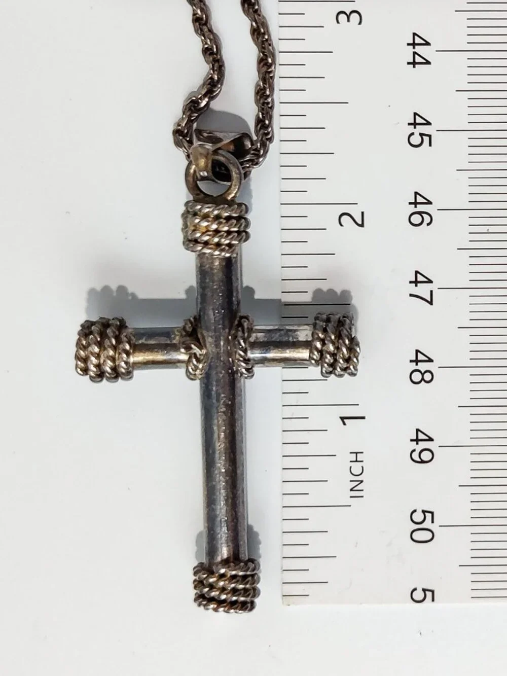 Vintage Taxco 925 Sterling Silver Brutalist Cross Necklace